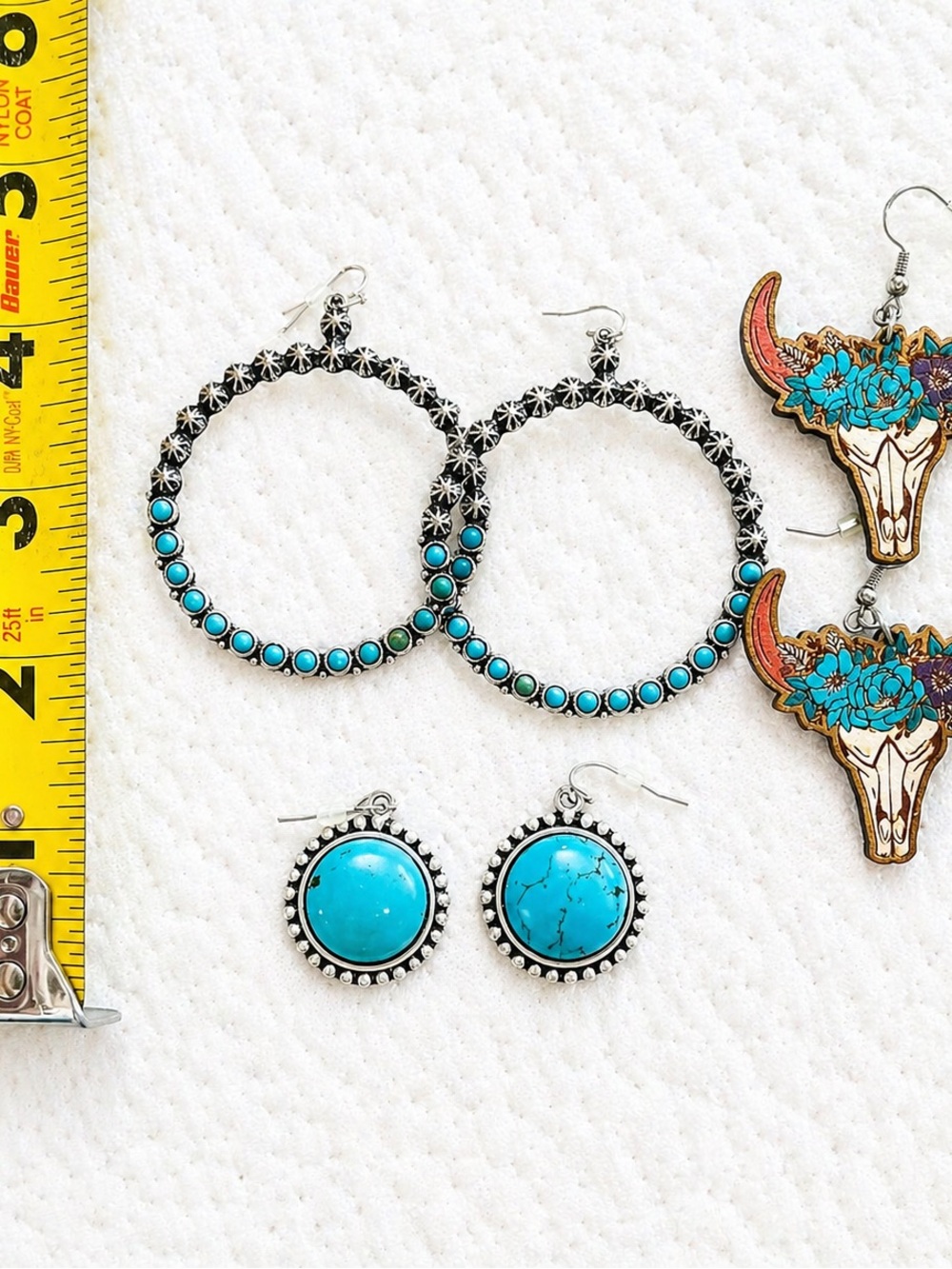 LOT Turquoise Stone Wooden Hand painted Earring Cowgirl Western